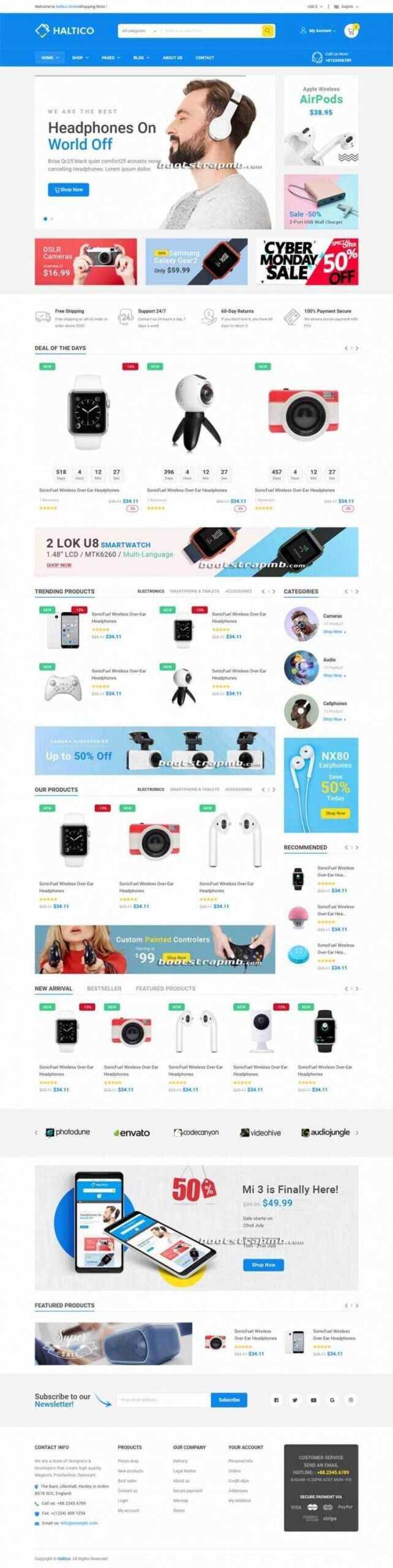 蓝色Bootstrap4大型响应式数码产品设备商城 - 项目资源网