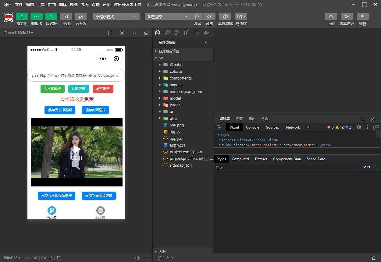 短视频去水印和图片加水印生成微信小程序源码 - 项目资源网