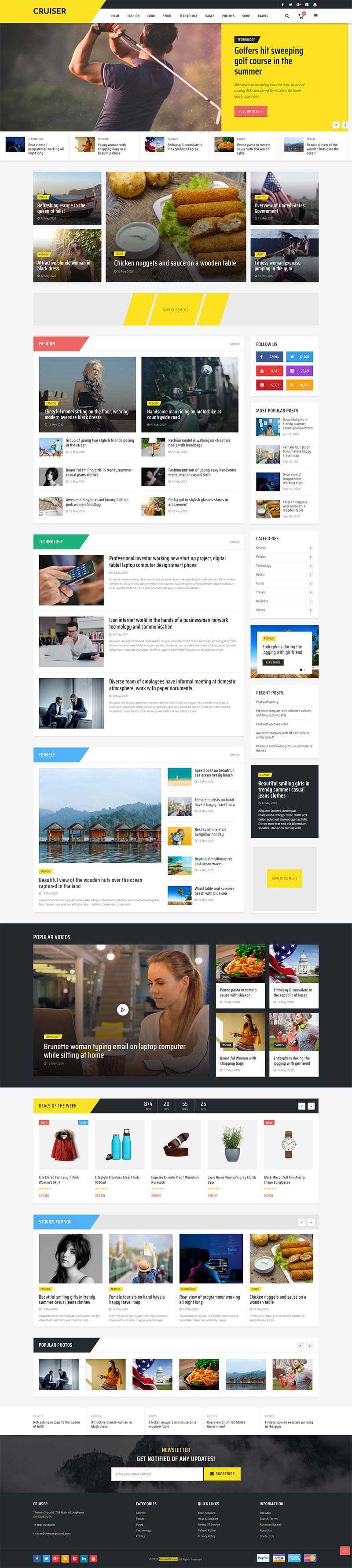 黄色响应式时尚资讯博客网站HTML模板 - 项目资源网