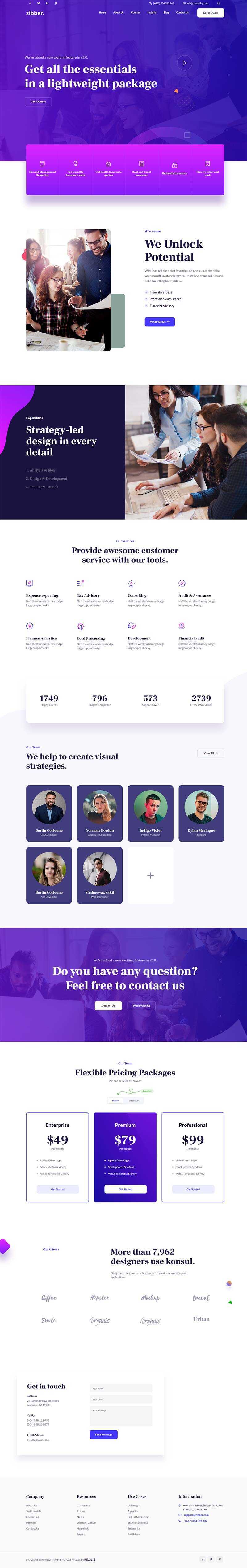 蓝紫色商务投资咨询公司html模板 - 项目资源网