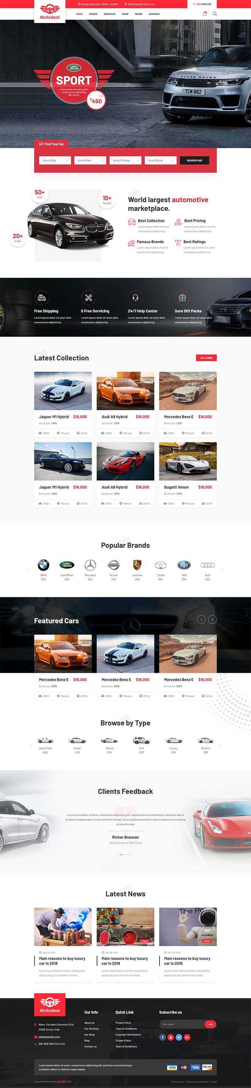红色大气的汽车销售交易平台网页html模板 - 项目资源网