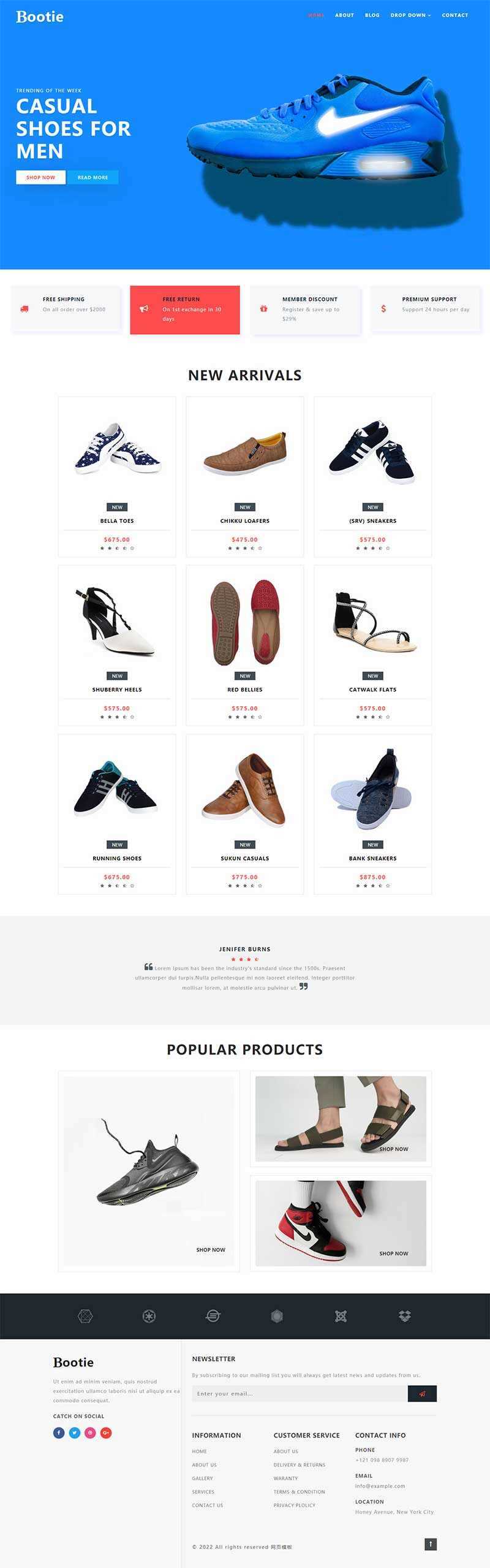 简洁大气的鞋子商城Bootstrap响应式网页模板 - 项目资源网