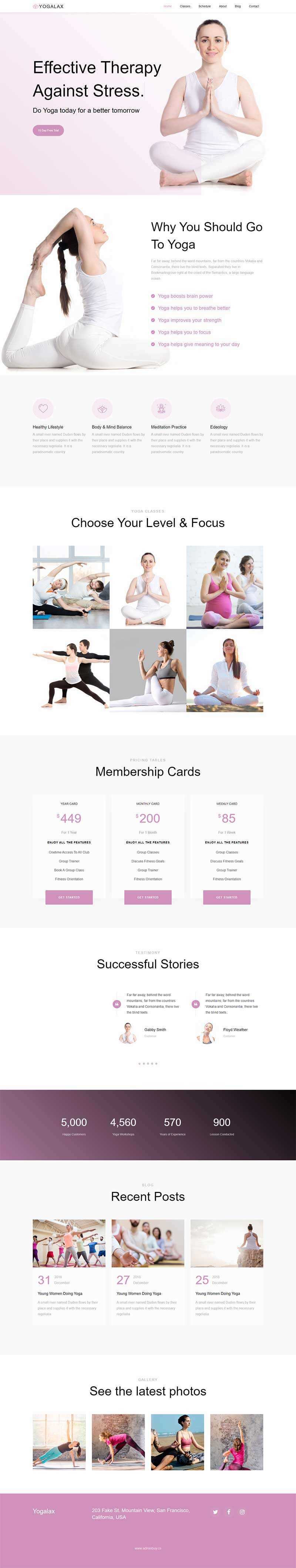 Bootstrap粉色的健身瑜伽类网站html模板 - 项目资源网