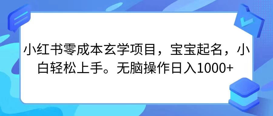 小红书零成本玄学项目，宝宝起名，小白轻松上手，无脑操作日入1000+ - 项目资源网