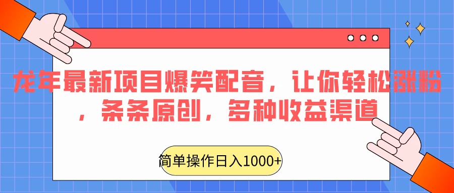 龙年最新项目爆笑配音,让你轻松涨粉,条条原创,多种收益渠道,日入1000+ - 项目资源网