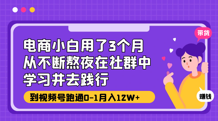 电商小白用了 3 个月，从不断熬夜在社群中学习并去践行，到视频号跑通 0-1 月入 12W+ - 项目资源网