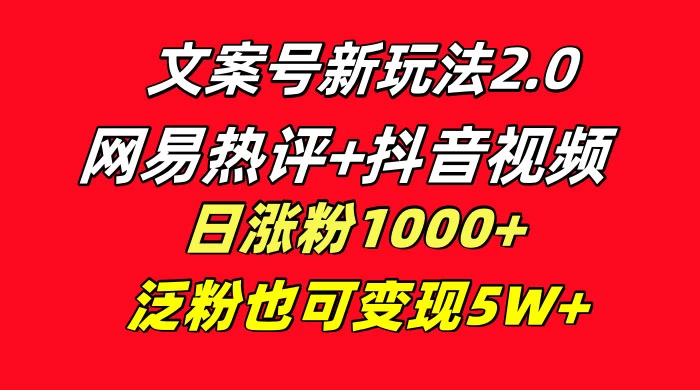文案号新玩法,网易热评+抖音文案 一周轻松涨粉 5W+ 多种变现模式 - 项目资源网