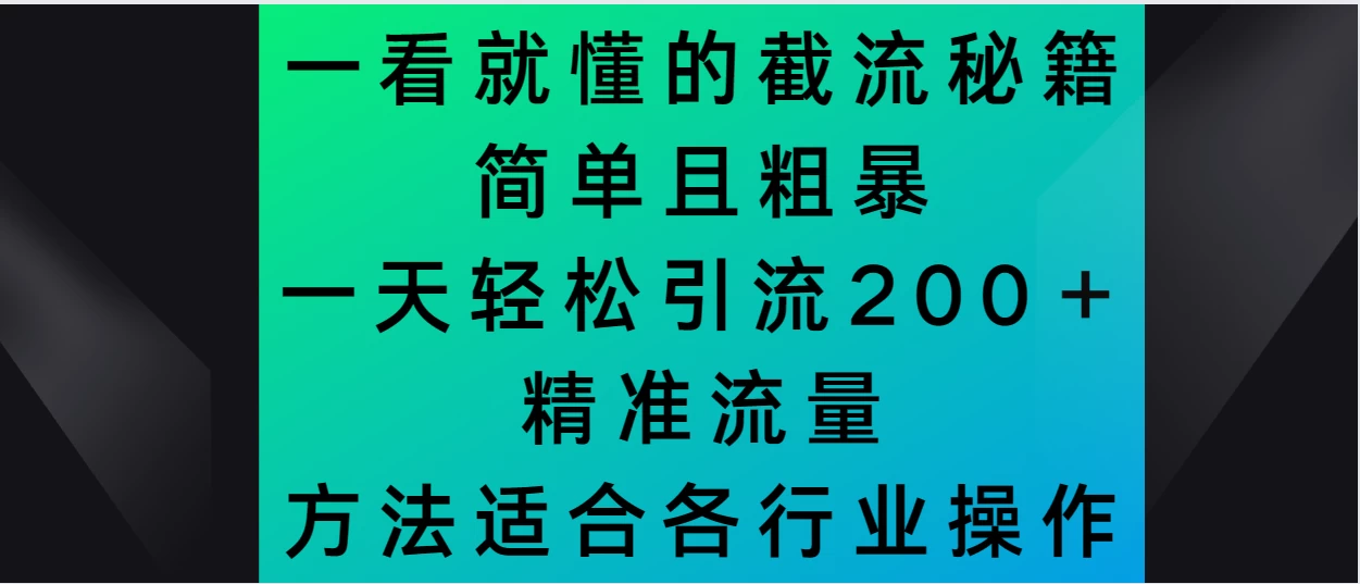 一看就懂的截流秘籍，简单粗暴，一天轻松引流200＋精准流量 方法适合各个行业操作 - 项目资源网