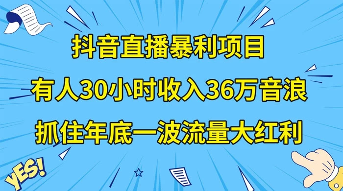 抖音直播暴利项目，有人 30 小时收入 36 万音浪，公司宣传片年会视频制作，抓住年底一波流量大红利 - 项目资源网