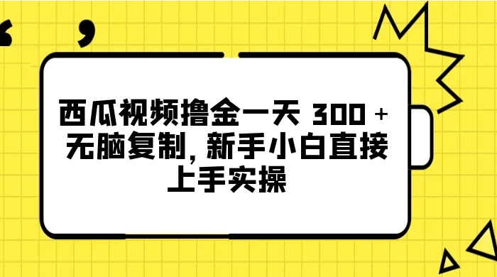 西瓜视频撸金一天 300+,无脑复制,新手小白直接上手实操 - 项目资源网